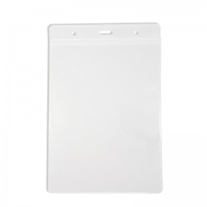 Karteo® Ausweishülle mit Farbbalken weiß und Clip, Kartenhalter vertikal