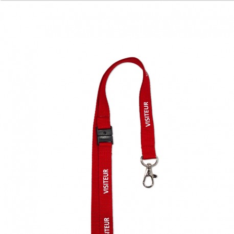 Sicheres, flaches Lanyard 15 mm mit Vordruck "VISITEUR" (100 Stück)