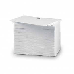 Pack of 100 PVC white cards w/ 5mm round hole pack (thickness 0.50mm)