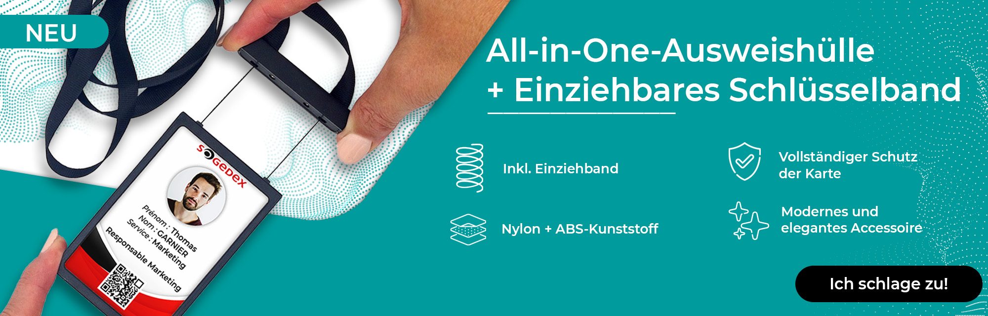 Einziehbares Schlüsselband + All-in-One-Ausweishülle